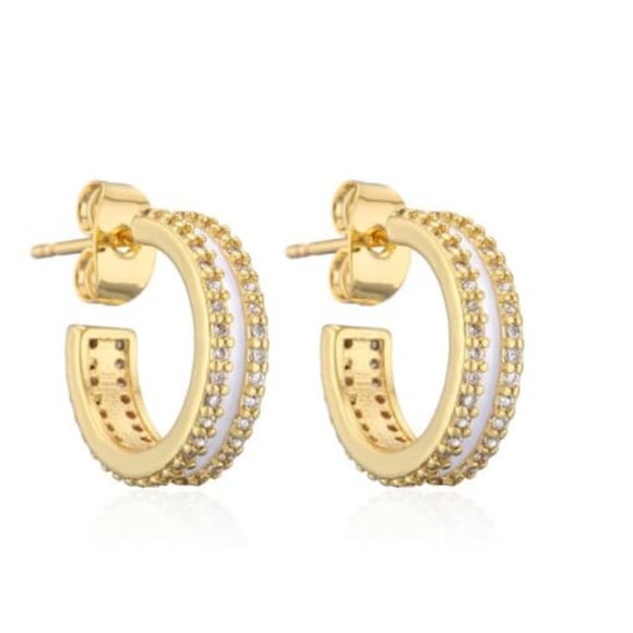 NEW Pave CZ Diamonds Color Enamel Hoop Huggie Earrings - Picture 1 of 6